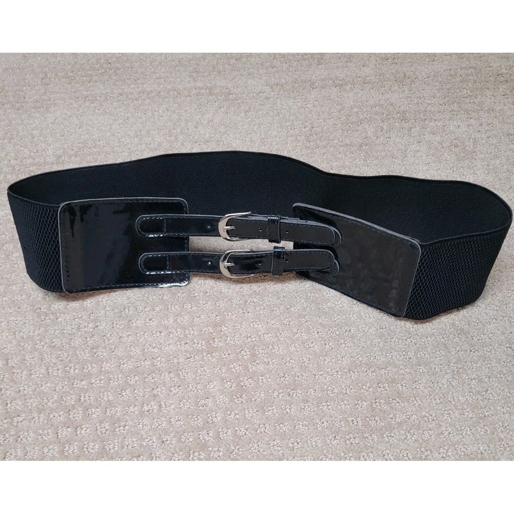 Vintage Fashion Waist Belt Black Wide Stretch Womens XL 34+ " Buckle Elastic Y2K